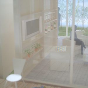 incomplete house テラスからリビング、エントランスを見る/外→内→外