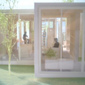 incomplete house 模型写真　アプローチ付近から見通す/入れ子状に内外が繰り返す