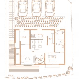 互い違いの内壁/homeHR 1階平面図