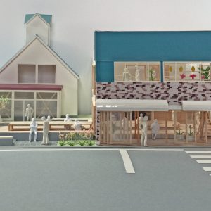 藤里の大きな縁側と掘りごたつ 模型写真　正面外観