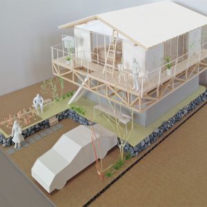 津島の四層二階建て住宅 模型写真　鳥瞰