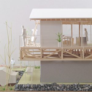 津島の四層二階建て住宅 模型写真　横から