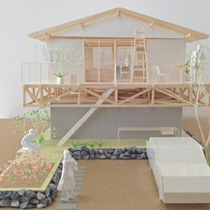 津島の四層二階建て住宅 模型写真　正面外観