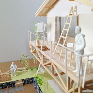 津島の四層二階建て住宅 模型写真　バルコニー