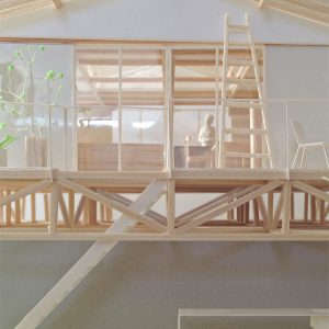 津島の四層二階建て住宅 模型写真　2階床のトラス