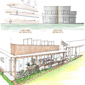 片流れの離れ/homeYG 母屋に向かって片流れる屋根と床